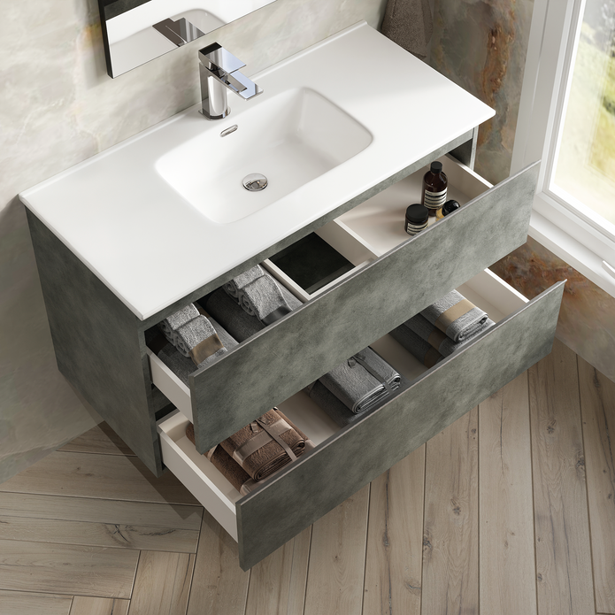 Vatilla 1000mm Wall Hung Vanity Unit with Chrome Handles - Cemento