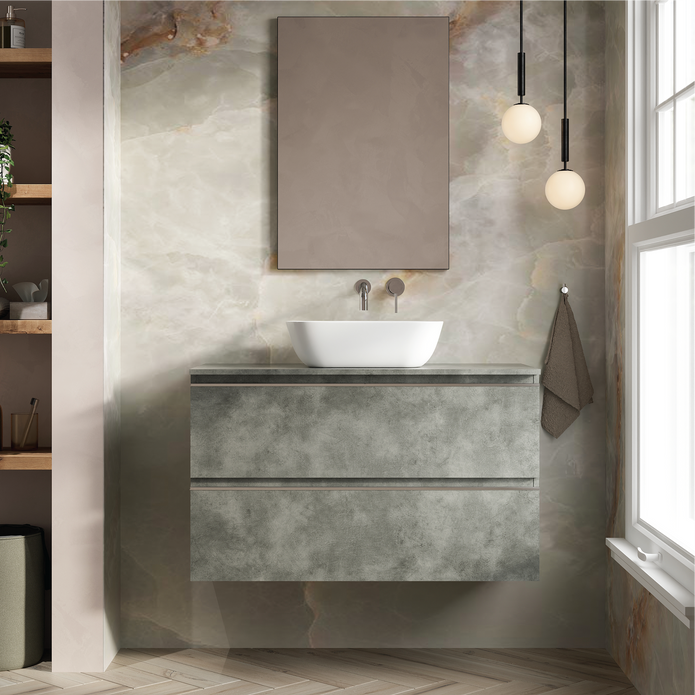 Vatilla 1000mm Wall Hung Vanity Unit with Chrome Handles - Cemento