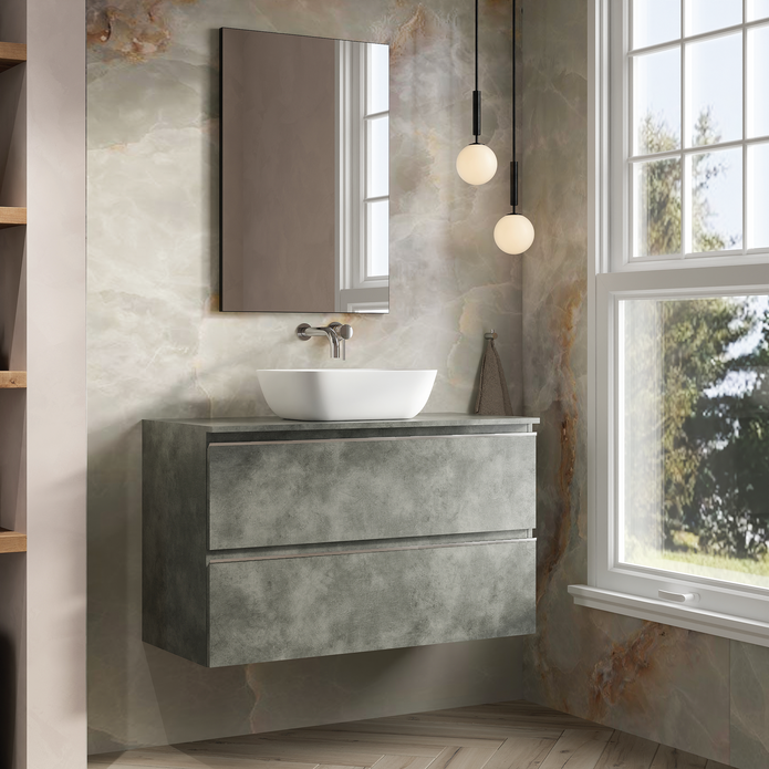 Vatilla 1000mm Wall Hung Vanity Unit with Chrome Handles - Cemento