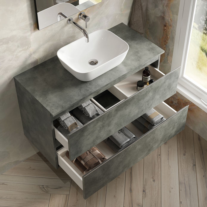 Vatilla 1000mm Wall Hung Vanity Unit with Chrome Handles - Cemento