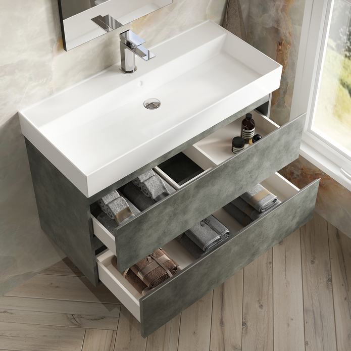 Vatilla 1000mm Wall Hung Vanity Unit with Chrome Handles - Cemento