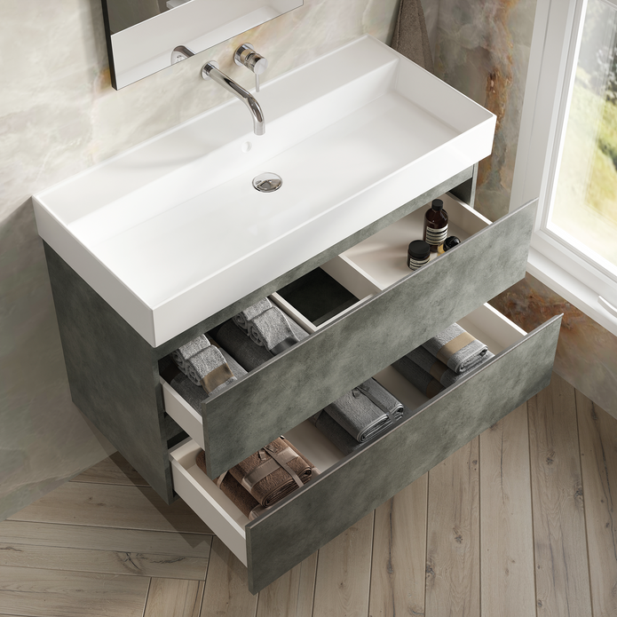 Vatilla 1000mm Wall Hung Vanity Unit with Chrome Handles - Cemento