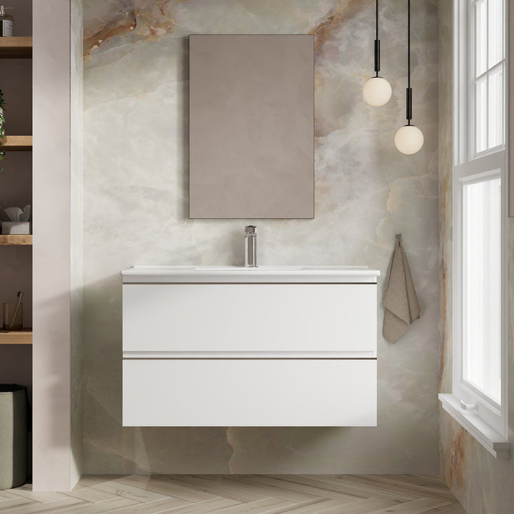 Vatilla 1000mm Wall Hung Vanity Unit with Chrome Handles - Gloss White