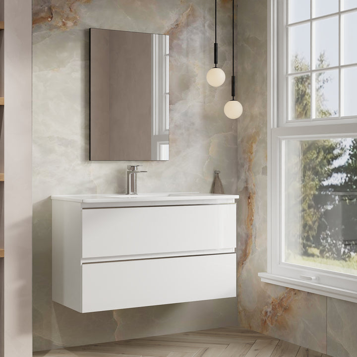 Vatilla 1000mm Wall Hung Vanity Unit with Chrome Handles - Gloss White