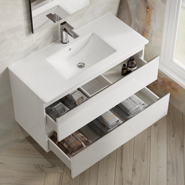 Vatilla 1000mm Wall Hung Vanity Unit with Chrome Handles - Gloss White