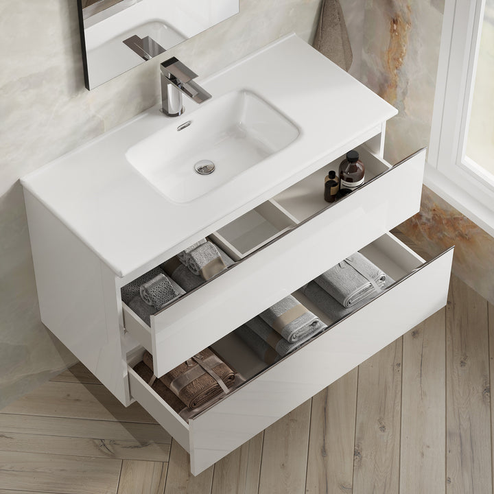 Vatilla 1000mm Wall Hung Vanity Unit with Chrome Handles - Gloss White