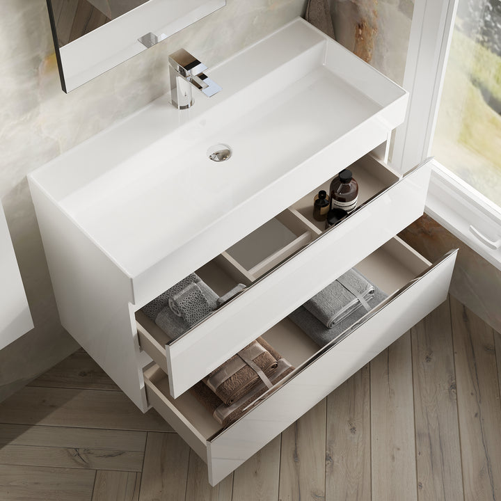Vatilla 1000mm Wall Hung Vanity Unit with Chrome Handles - Gloss White