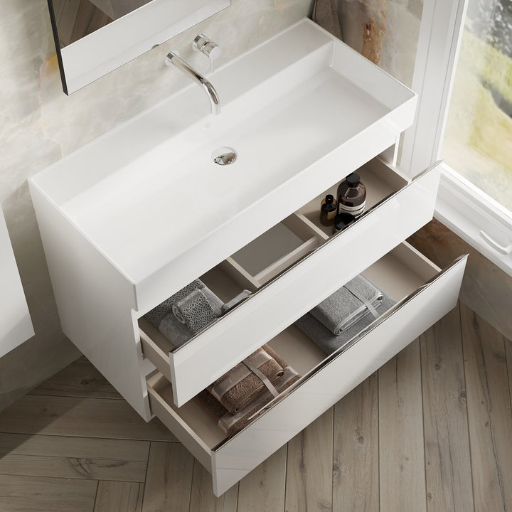 Vatilla 1000mm Wall Hung Vanity Unit with Chrome Handles - Gloss White