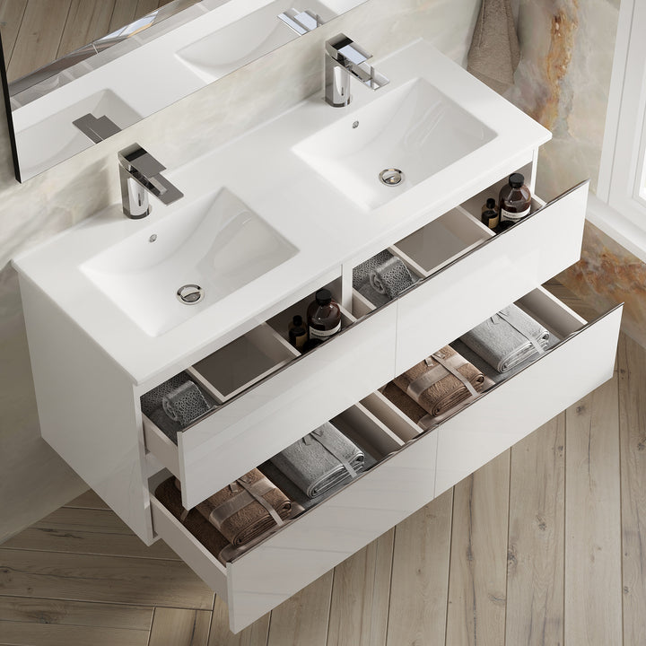Vatilla 1200mm Wall Hung Vanity Unit with Chrome Handles - Gloss White