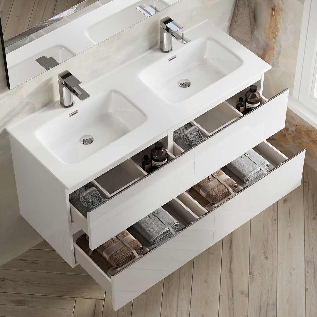 Vatilla 1200mm Wall Hung Vanity Unit with Chrome Handles - Gloss White