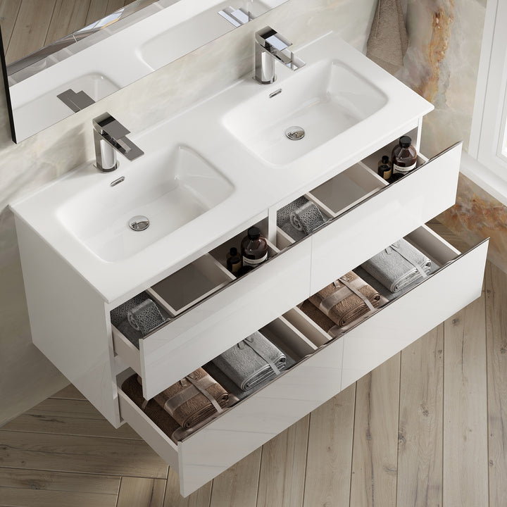 Vatilla 1200mm Wall Hung Vanity Unit with Chrome Handles - Gloss White