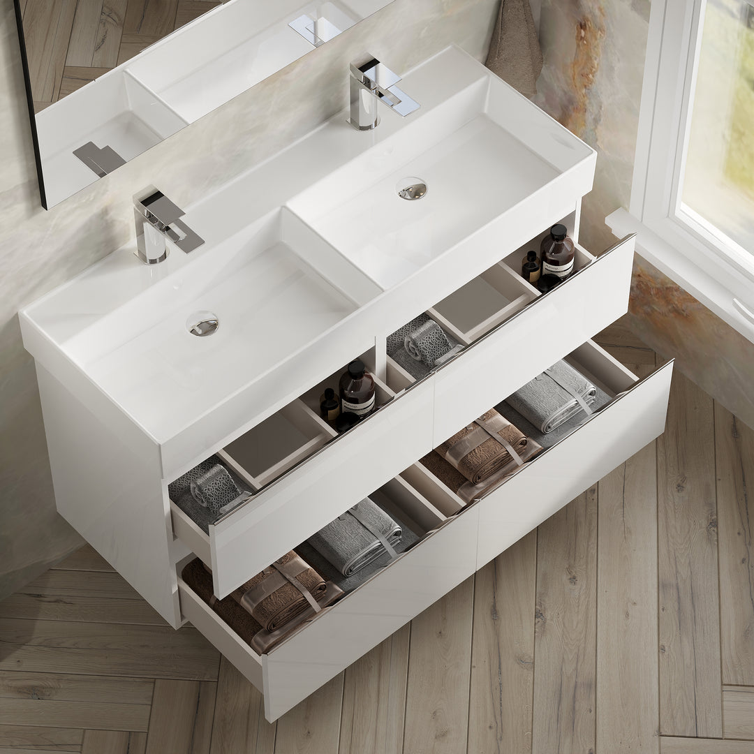 Vatilla 1200mm Wall Hung Vanity Unit with Chrome Handles - Gloss White