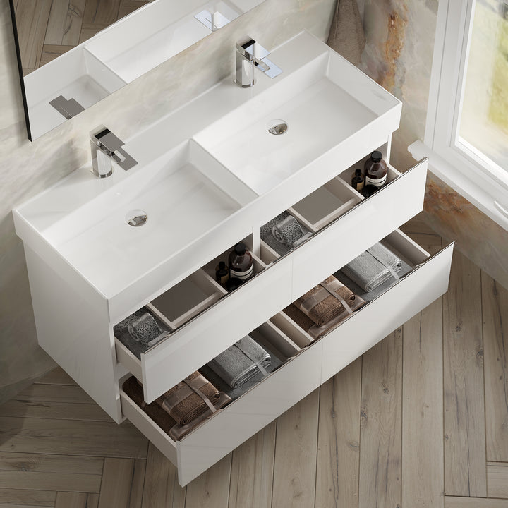 Vatilla 1200mm Wall Hung Vanity Unit with Chrome Handles - Gloss White