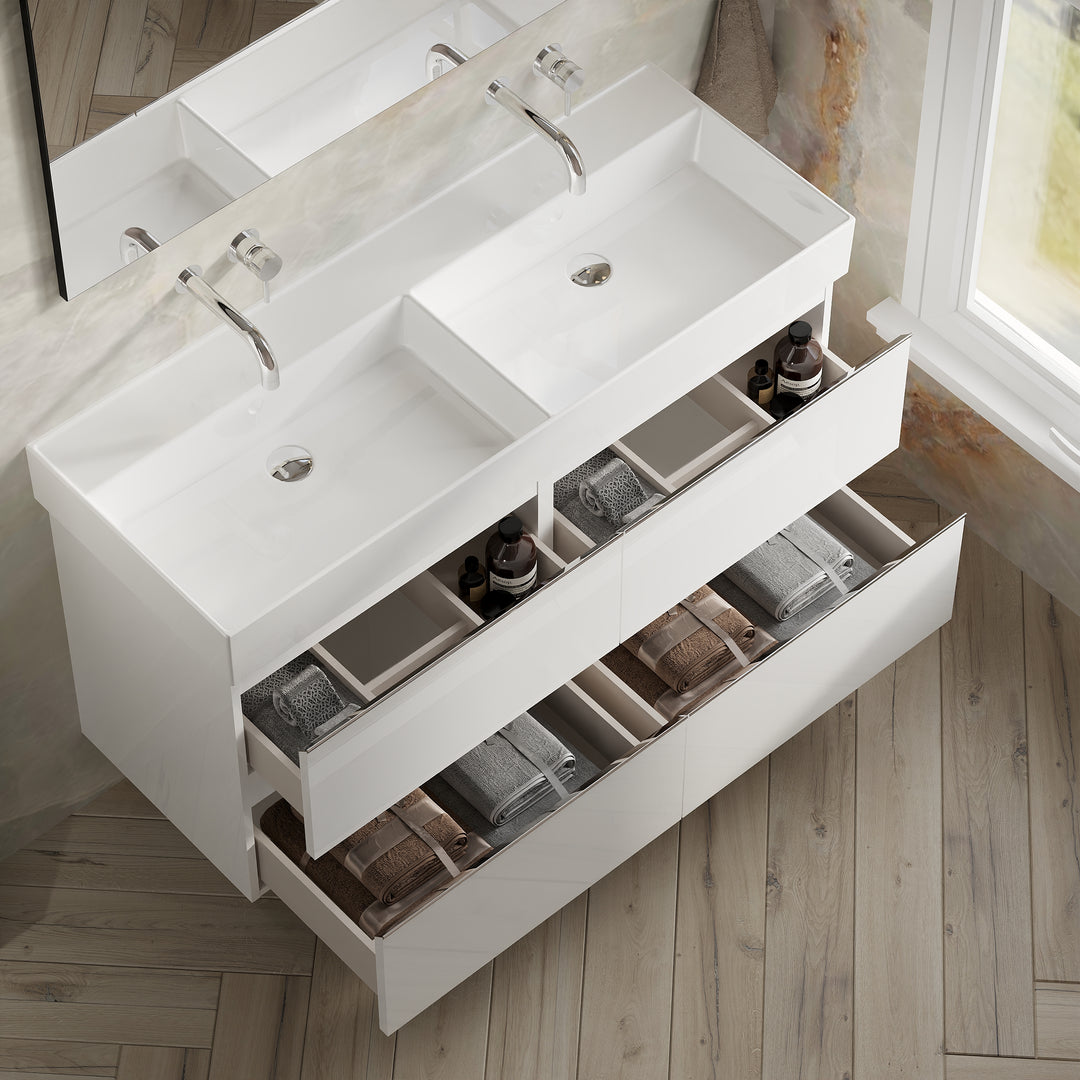 Vatilla 1200mm Wall Hung Vanity Unit with Chrome Handles - Gloss White