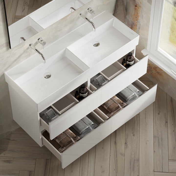 Vatilla 1200mm Wall Hung Vanity Unit with Chrome Handles - Gloss White