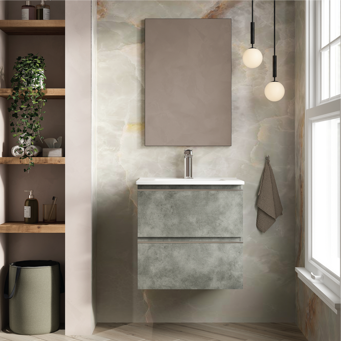 Vatilla 600mm Wall Hung Vanity Unit with Chrome Handles - Cemento