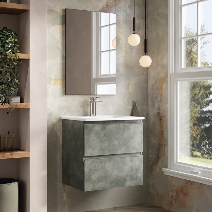 Vatilla 600mm Wall Hung Vanity Unit with Chrome Handles - Cemento