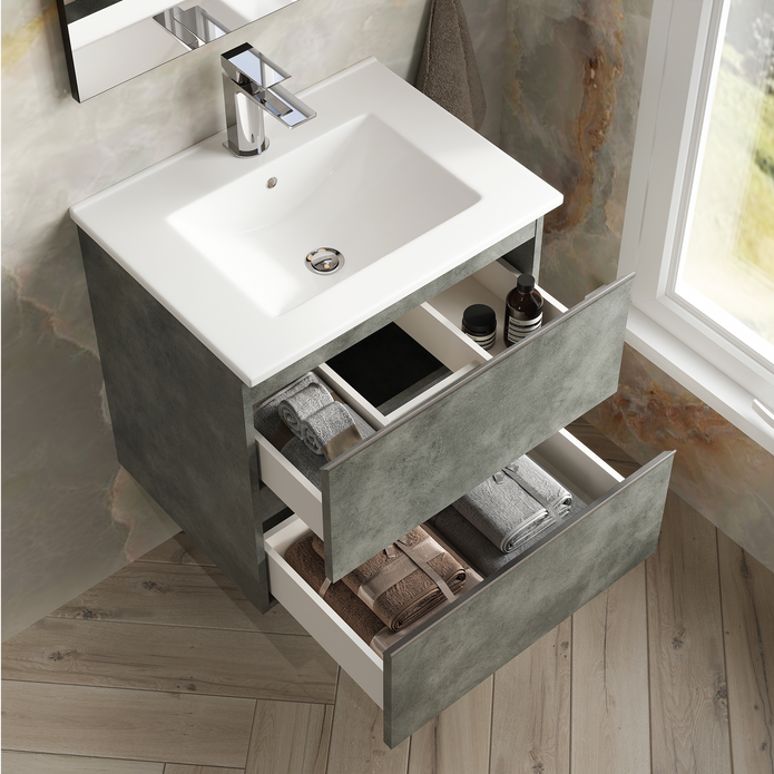 Vatilla 600mm Wall Hung Vanity Unit with Chrome Handles - Cemento