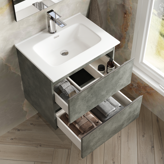 Vatilla 600mm Wall Hung Vanity Unit with Chrome Handles - Cemento