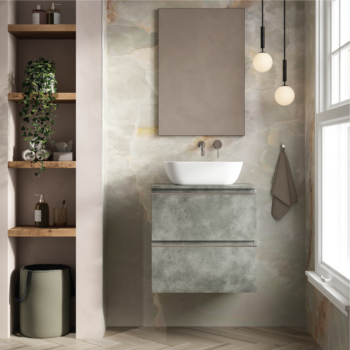 Vatilla 600mm Wall Hung Vanity Unit with Chrome Handles - Cemento