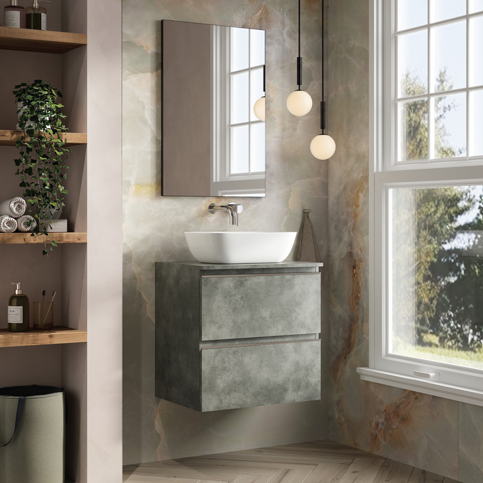 Vatilla 600mm Wall Hung Vanity Unit with Chrome Handles - Cemento