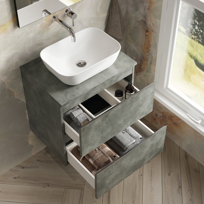 Vatilla 600mm Wall Hung Vanity Unit with Chrome Handles - Cemento