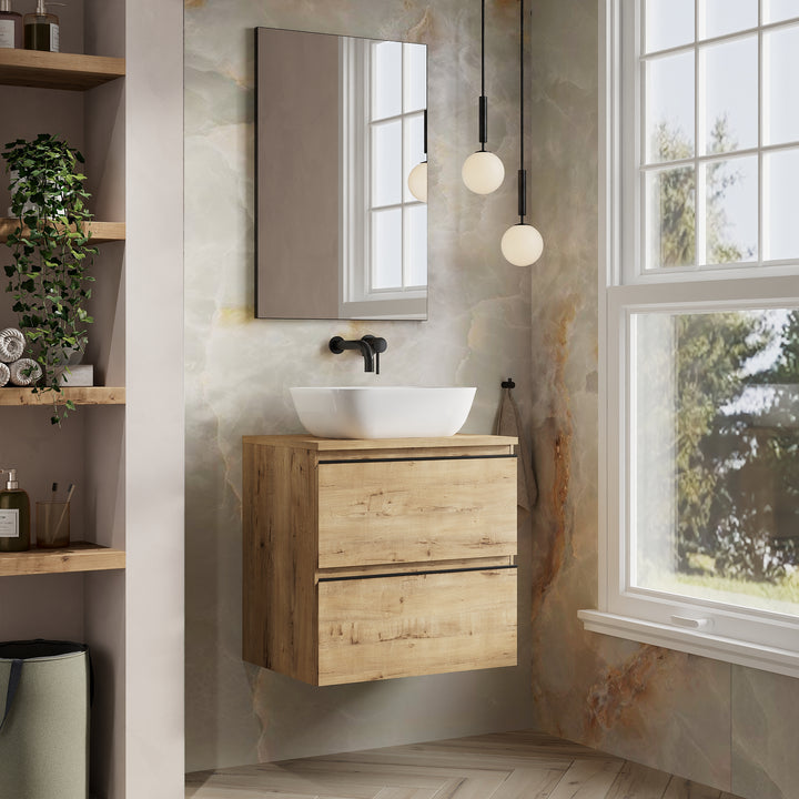 Vatilla 600mm Wall Hung Vanity Unit with Matt Black Handles - Ostippo Oak