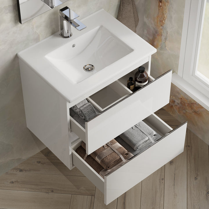 Vatilla 600mm Wall Hung Vanity Unit with Chrome Handles - Gloss White