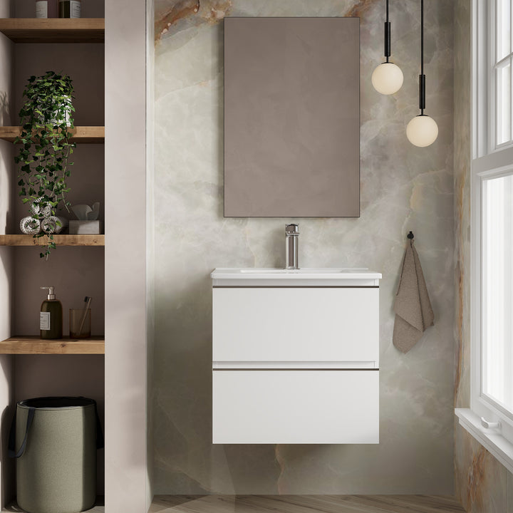 Vatilla 600mm Wall Hung Vanity Unit with Chrome Handles - Gloss White