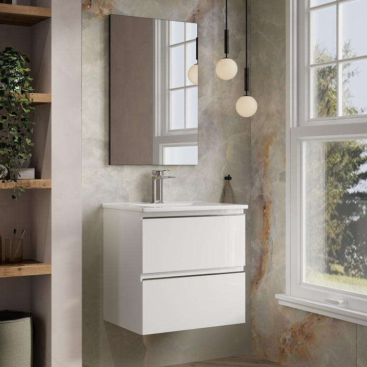 Vatilla 600mm Wall Hung Vanity Unit with Chrome Handles - Gloss White
