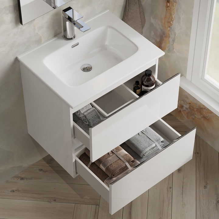 Vatilla 600mm Wall Hung Vanity Unit with Chrome Handles - Gloss White