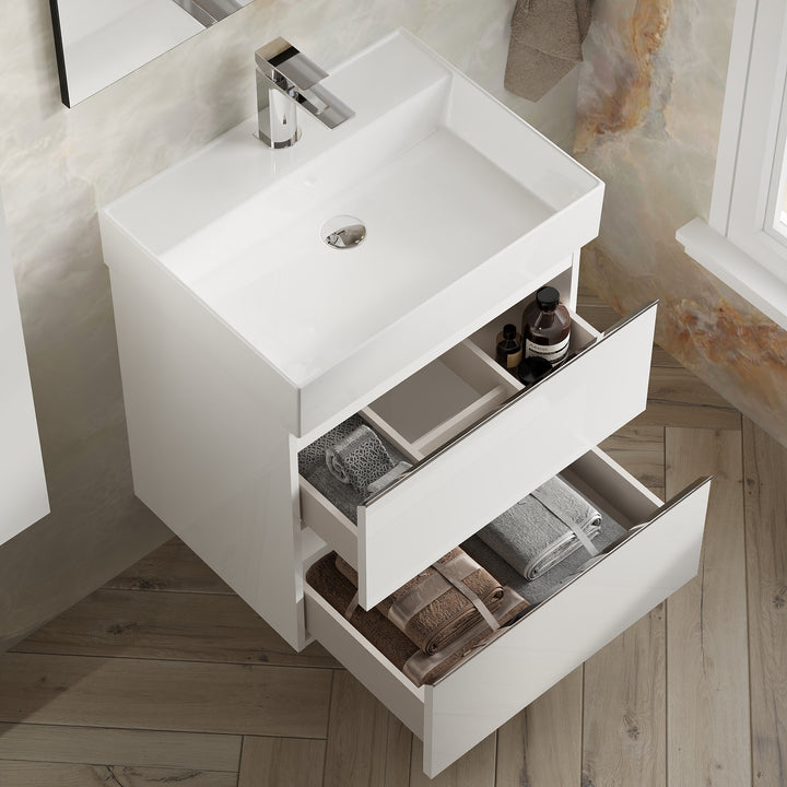 Vatilla 600mm Wall Hung Vanity Unit with Chrome Handles - Gloss White