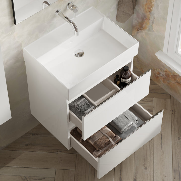 Vatilla 600mm Wall Hung Vanity Unit with Chrome Handles - Gloss White