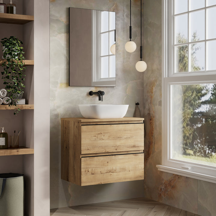 Vatilla 700mm Wall Hung Vanity Unit with Matt Black Handles - Ostippo Oak
