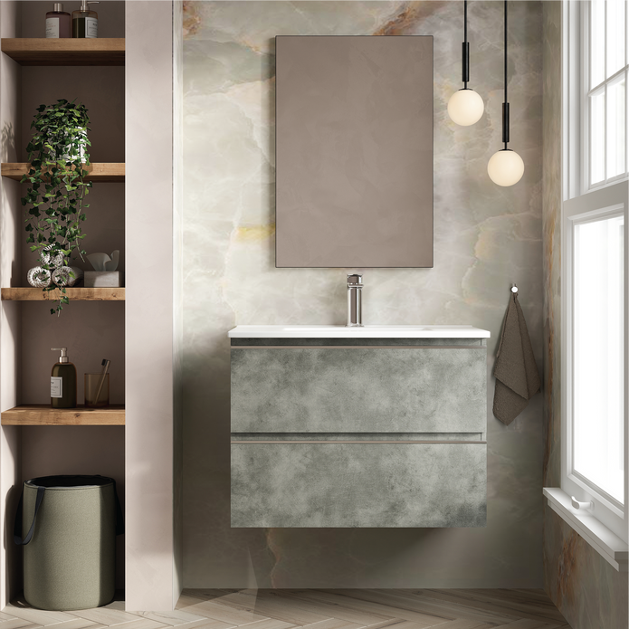 Vatilla 800mm Wall Hung Vanity Unit with Black Handles - Cemento