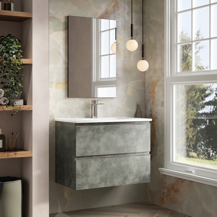 Vatilla 800mm Wall Hung Vanity Unit with Black Handles - Cemento