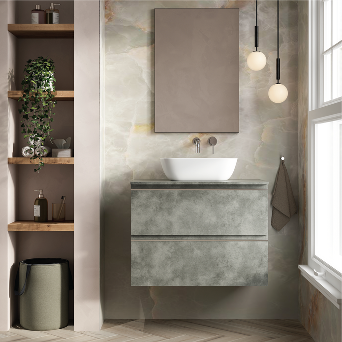 Vatilla 800mm Wall Hung Vanity Unit with Black Handles - Cemento