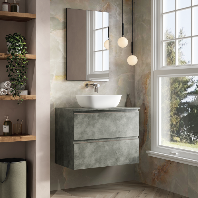 Vatilla 800mm Wall Hung Vanity Unit with Black Handles - Cemento