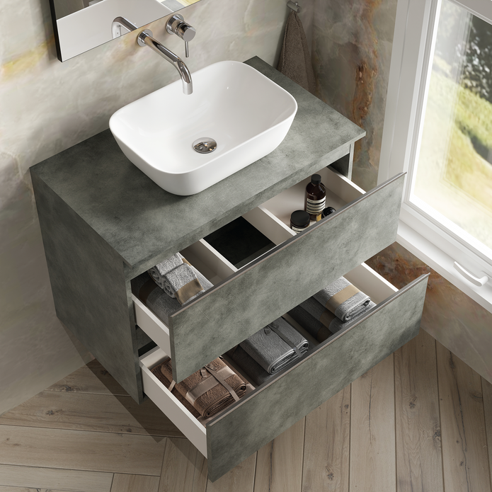 Vatilla 800mm Wall Hung Vanity Unit with Black Handles - Cemento