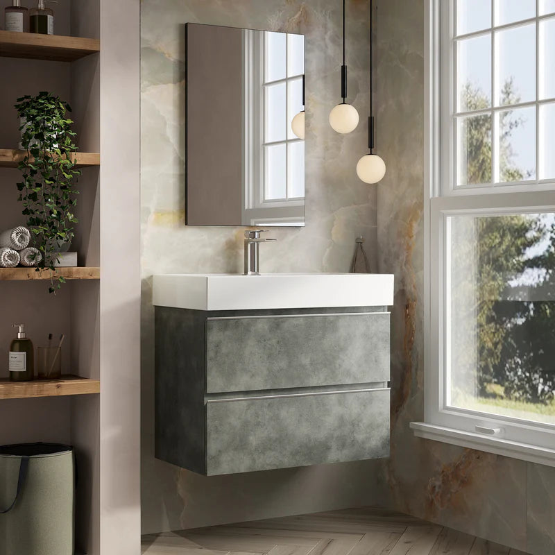 Vatilla 800mm Wall Hung Vanity Unit with Black Handles - Cemento