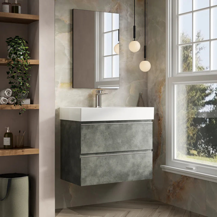 Vatilla 800mm Wall Hung Vanity Unit with Black Handles - Cemento