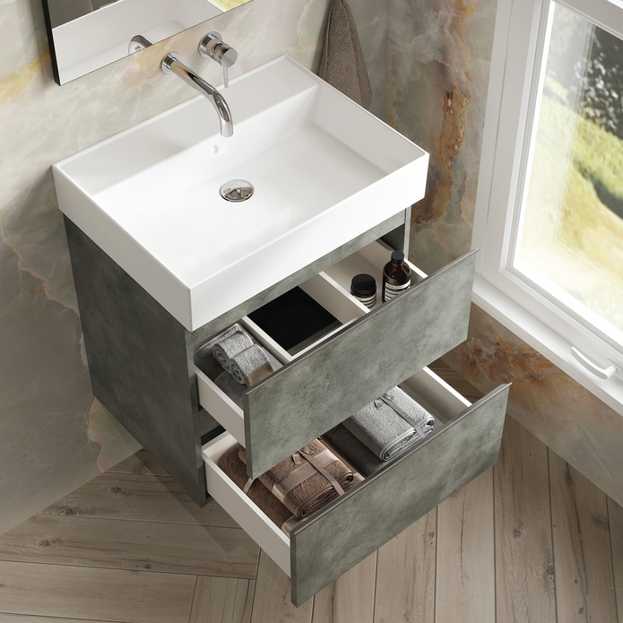 Vatilla 800mm Wall Hung Vanity Unit with Black Handles - Cemento