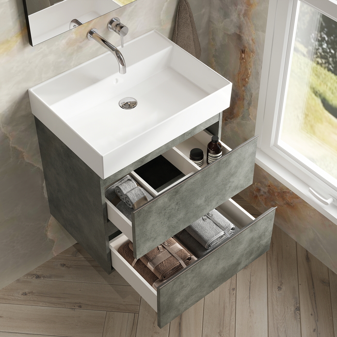 Vatilla 800mm Wall Hung Vanity Unit with Black Handles - Cemento