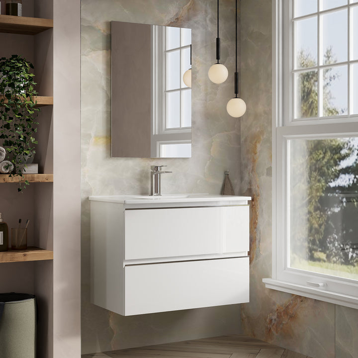 Vatilla 800mm Wall Hung Vanity Unit with Chrome Handles - Gloss White