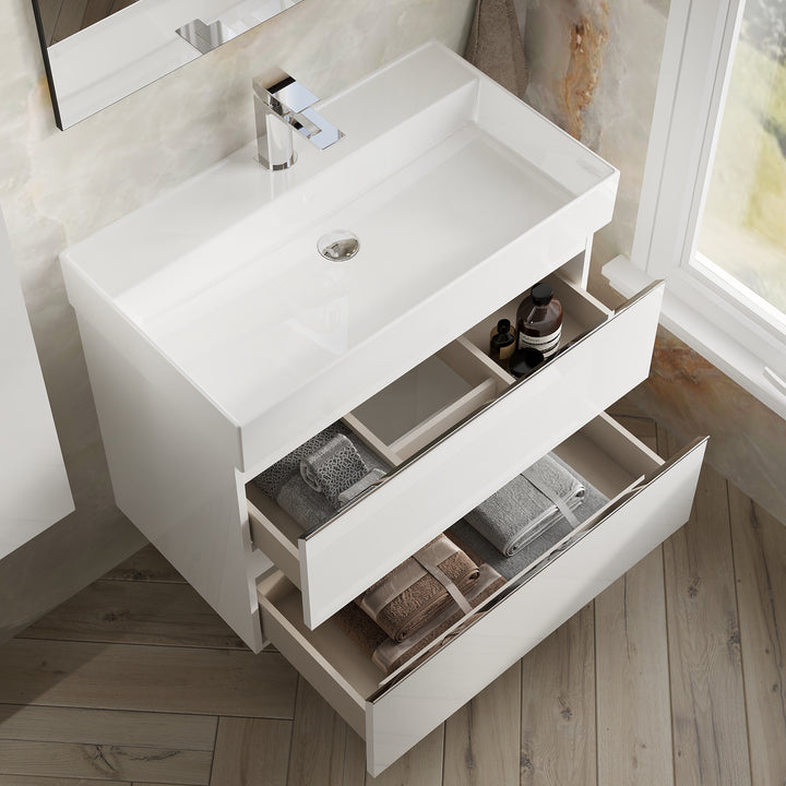 Vatilla 800mm Wall Hung Vanity Unit with Chrome Handles - Gloss White