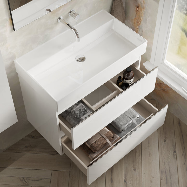 Vatilla 800mm Wall Hung Vanity Unit with Chrome Handles - Gloss White