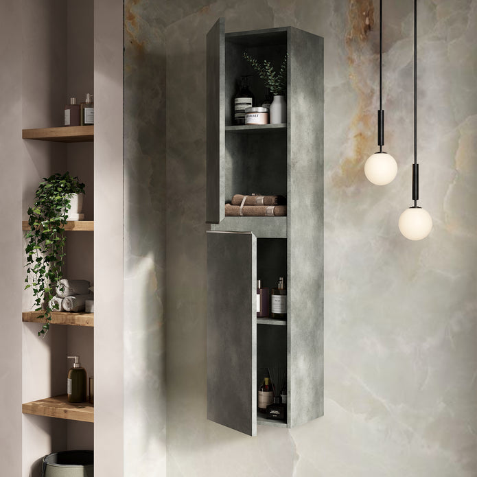 Vatilla 1500mm Wall Hung Tall Cabinet with Chrome Handles - Cemento