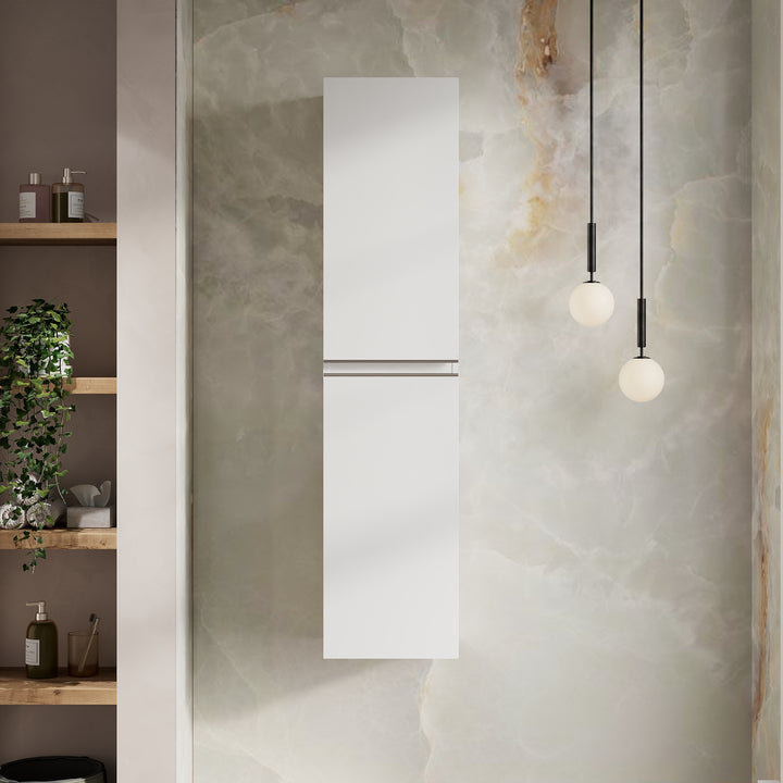 Vatilla 1500mm Wall Hung Tall Cabinet with Chrome Handles - Gloss White