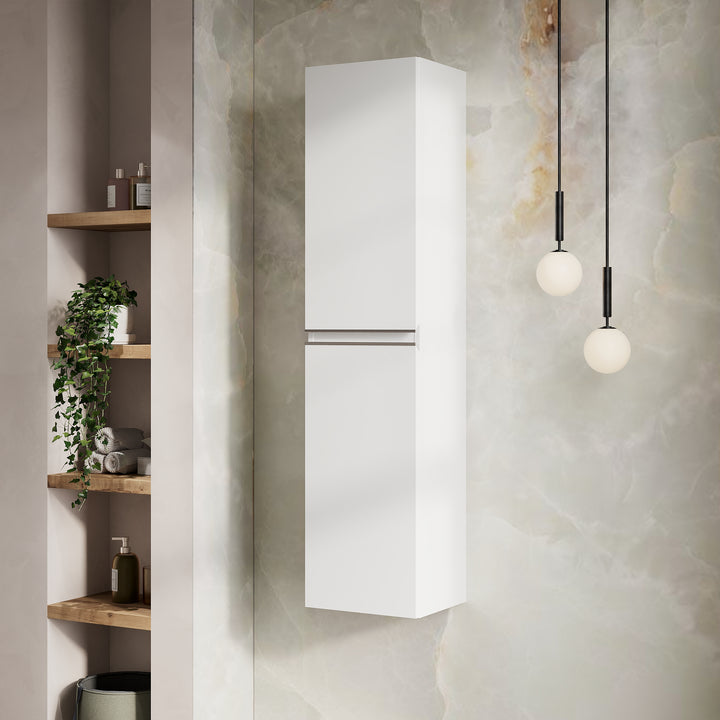Vatilla 1500mm Wall Hung Tall Cabinet with Chrome Handles - Gloss White