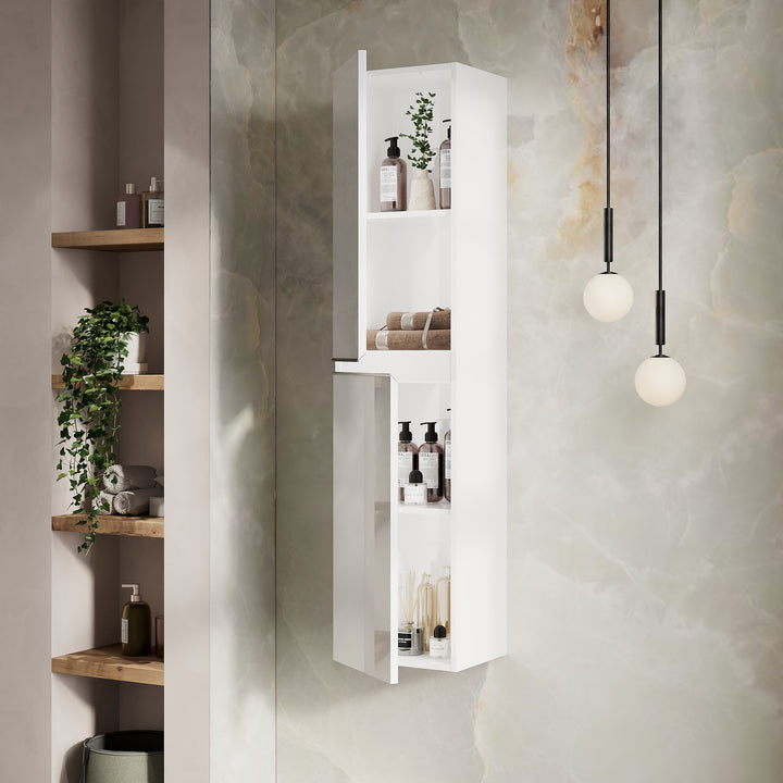 Vatilla 1500mm Wall Hung Tall Cabinet with Chrome Handles - Gloss White